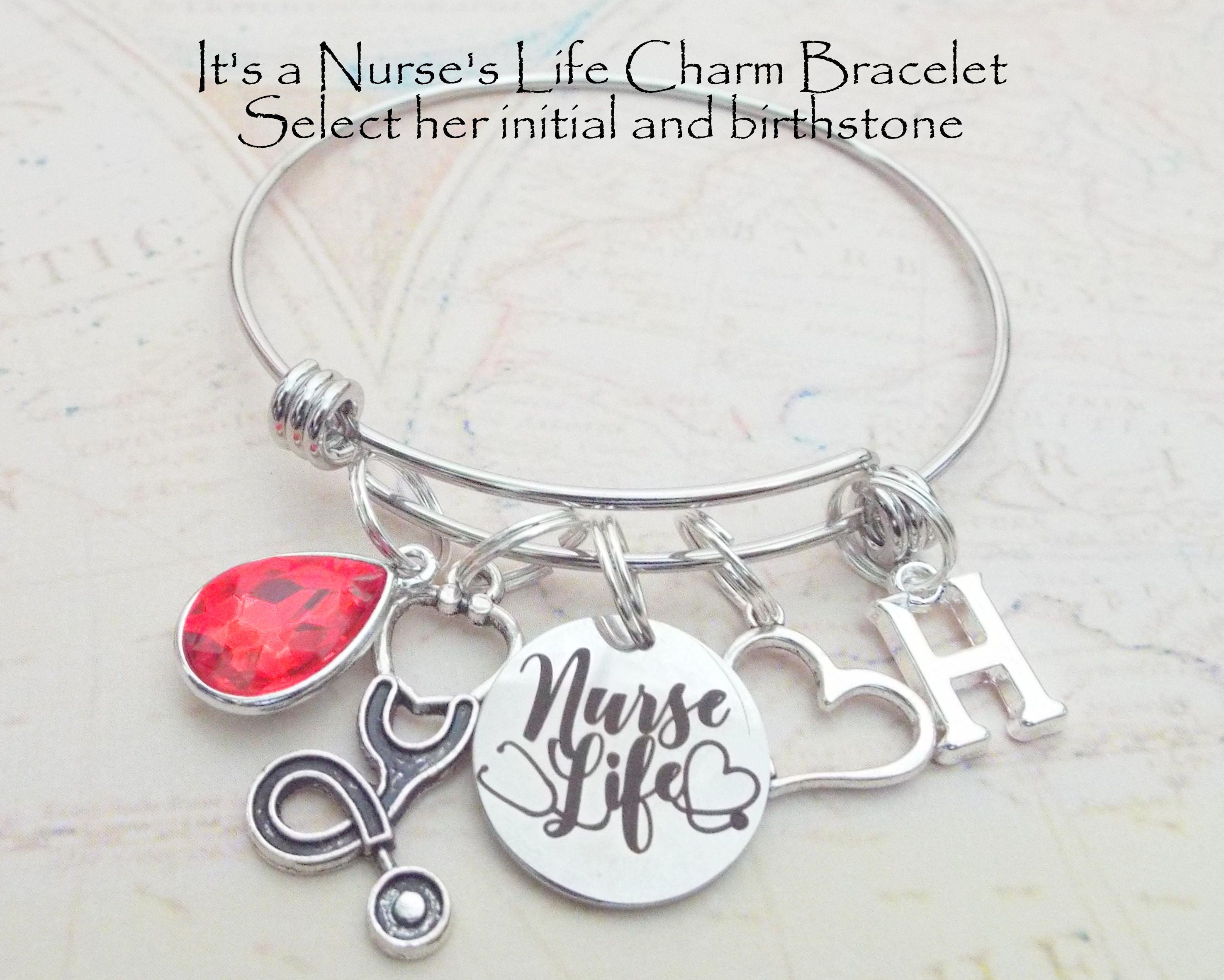 Nurse Graduation Gift, RN Graduate Charm Bracelet, Personalized Gift