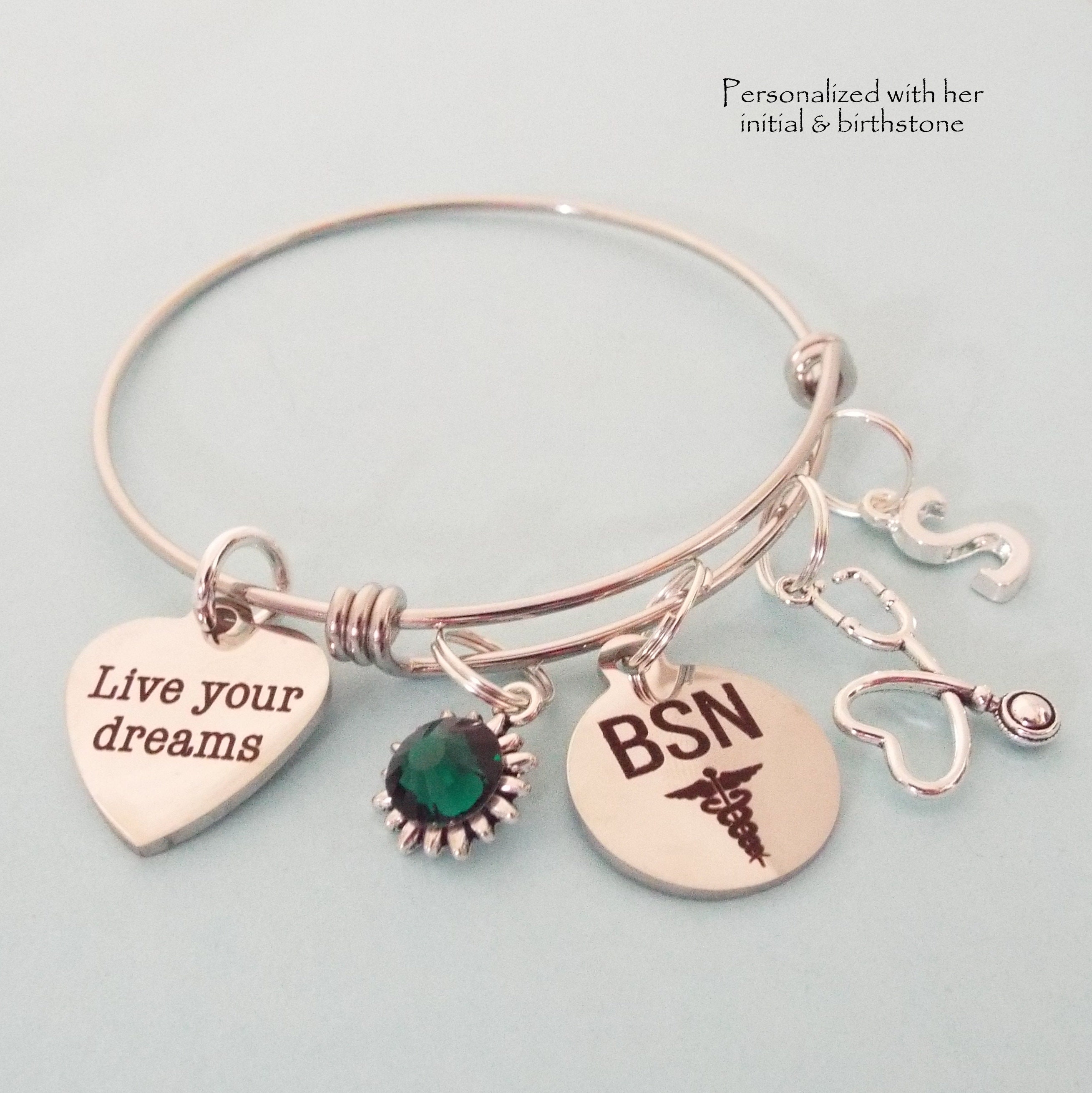 BSN Graduation Gift Charm Bracelet, Nurse Graduate Gift, Personalized ...