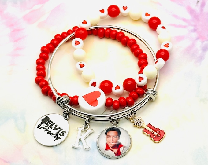 Elvis Presley Bracelet Set, Birthday Gift, Personalized Jewelry, Gift Box, Valentines Day, Handmade Charm Bracelet, Gift for Her, Birthday
