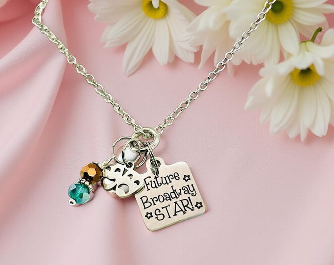 Broadway Star Necklace: Personalized Theater Mask Jewelry, Swarovski Birthstone