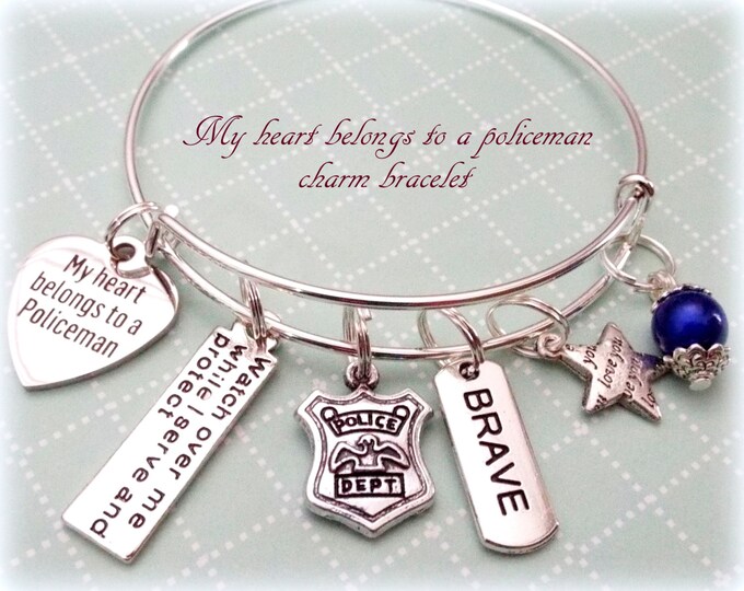 Police Officer Wife Bracelet, Police Officer Gift Ideas, Police Officer Wife Charm Bracelet, Gift Ideas for Her, Police Charm Bracelets