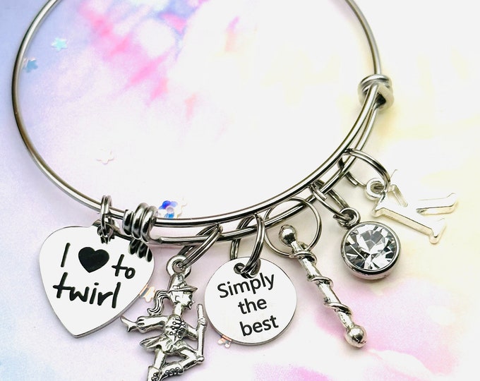 Baton Twirler Charm Bracelet, Love to Twirl, Birthday for Girl, Birthstone Gift, Majorette Jewelry, Personalized Girl Gift, Custom Jewelry