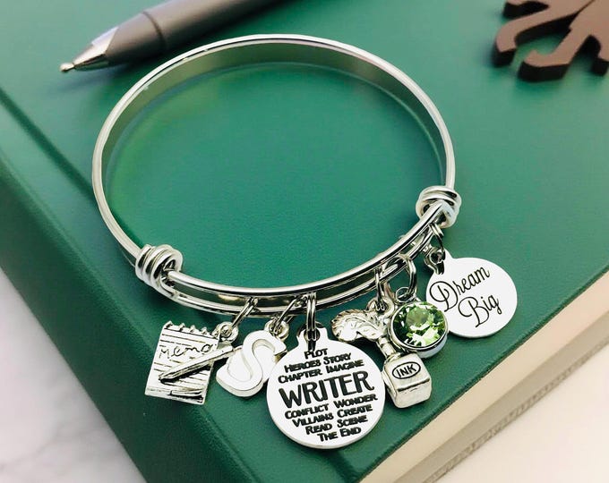 Writer Charm Bracelet: Personalized Stainless Steel Jewelry Gift