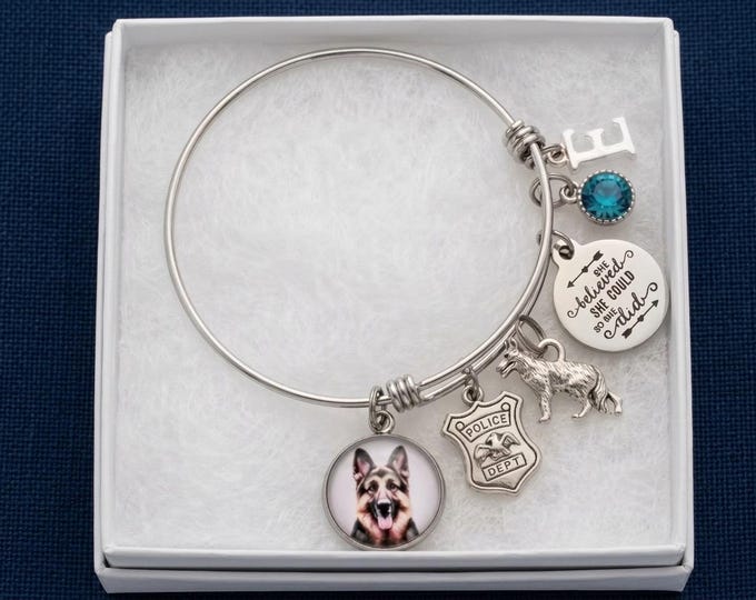 Female K9 Police Officer Gift, Custom Dog Photo Bangle Bracelet