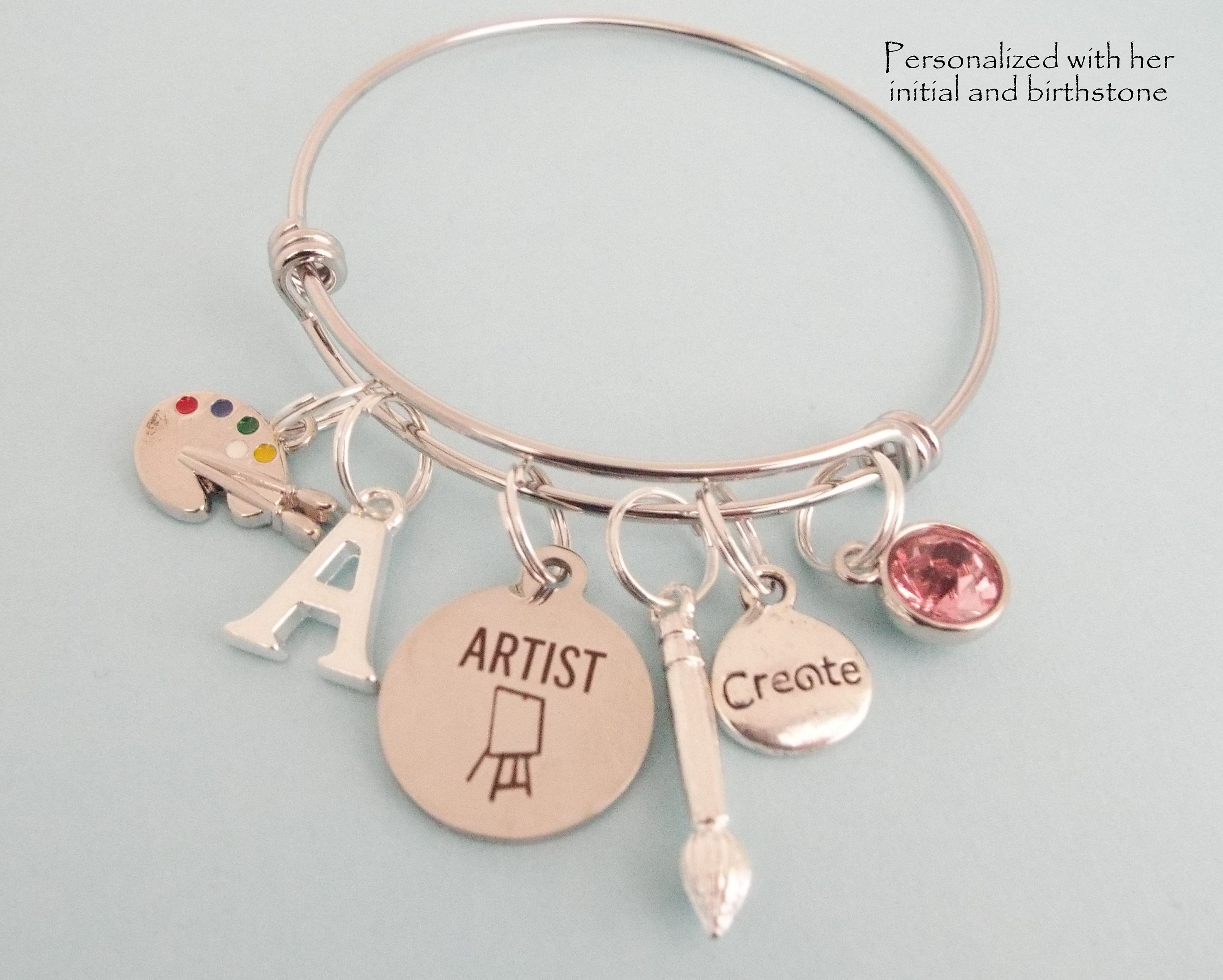 Artist Charm Bracelet, Art Teacher Graduation Gift, Painter Jewelry