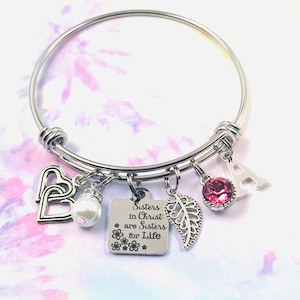 Christian Charm Bracelet: Personalized Birthstone Initial, Sisters Gift