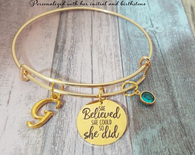 Graduation Gift for Girl, Initial Charm Bracelet, Birthstone Jewelry, Woman Graduate, Gift for Her, Personalized Gift, Custom Jewelry