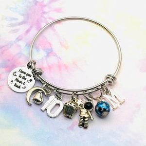 Gift for Kid, To the Moon, Stars, Charm Bracelet, Celestial Jewelry, Gift for Her, Personalized Handmade Jewelry, 10th Birthday, Astronaut