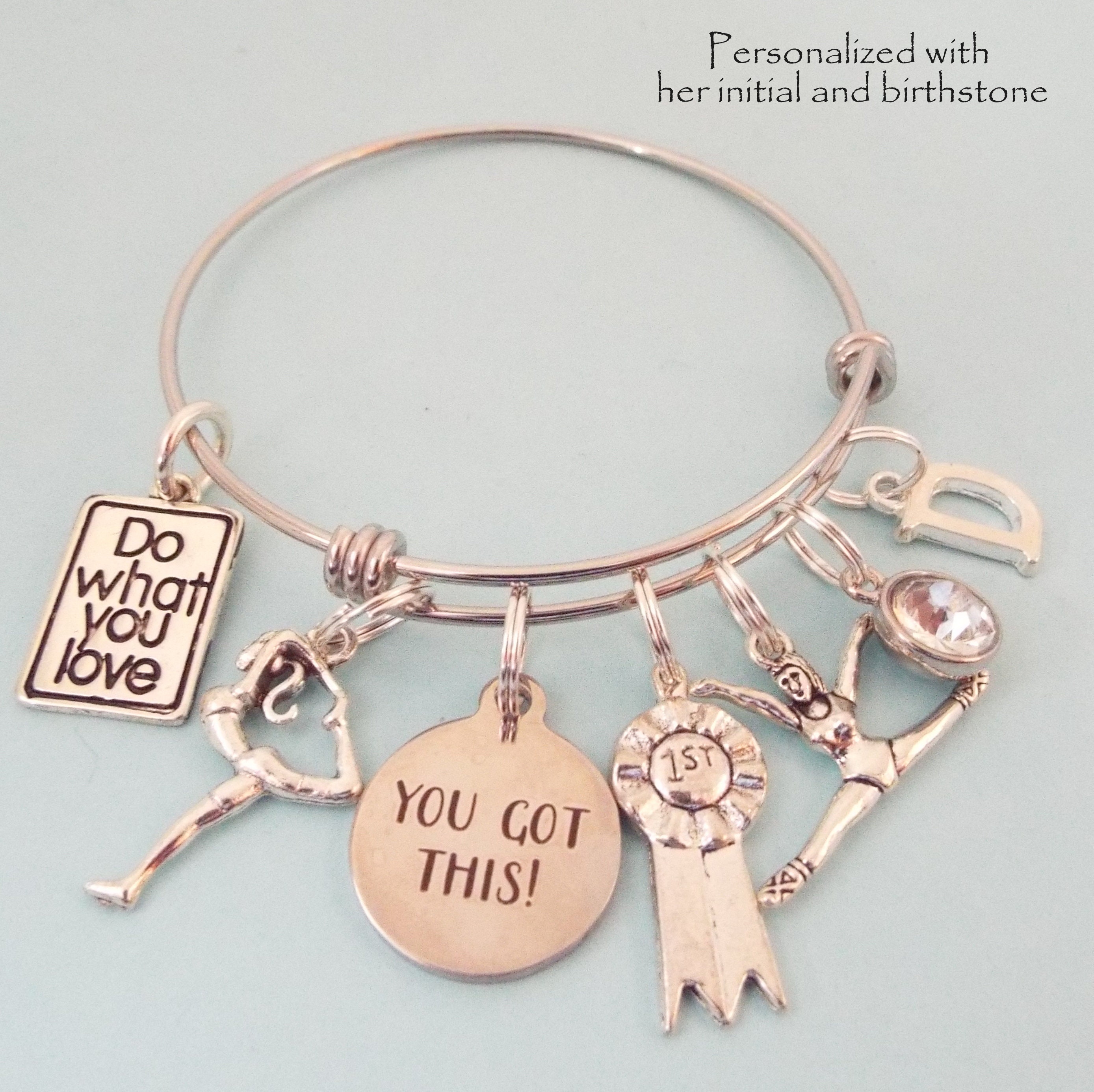 Gymnastic Charm Bracelet, Gift for Gymnast, Sports Jewelry, Gift for