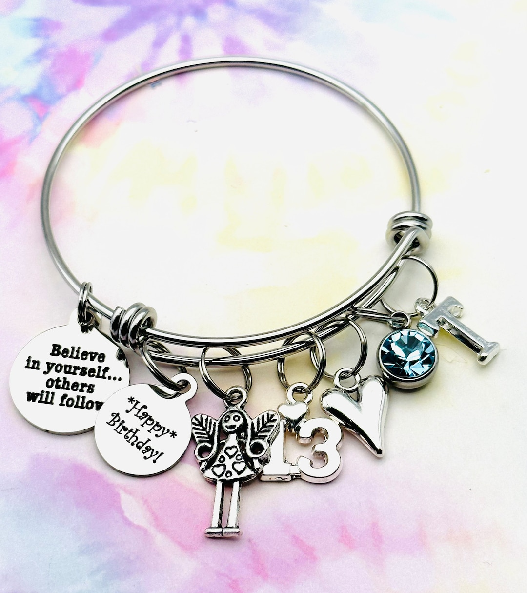 Gift for Her, Handmade Jewelry, Birthday Gift, Personalized Jewelry, Charm  Bracelet, Personalized Gift, 13th Birthday, Initial Bracelet