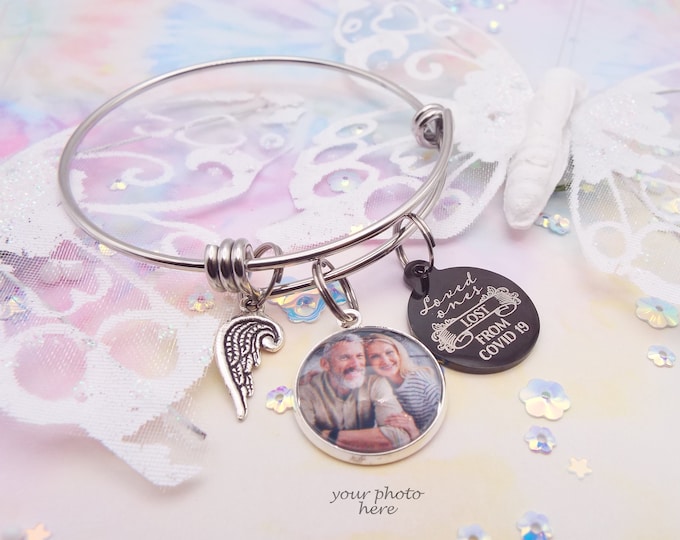 Sympathy Gift, Memorial Charm Bracelet, Lost Loved One, Custom Photo Gift, Best Friend Memorial Gift, Silver Bracelet, Stackable Bracelet