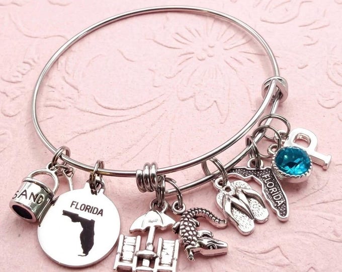 Florida Vacation Bangle, Personalized Sunshine State Travel Present