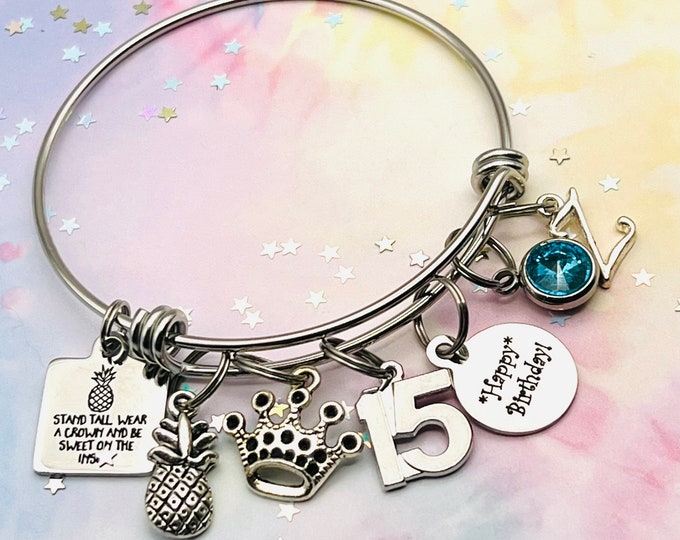 15th Birthday Girl, Teenage Birthday Charm Bracelet, Girl Turning 15 Birthday Gift, Personalized Gift, Custom Jewelry, Gift for Her