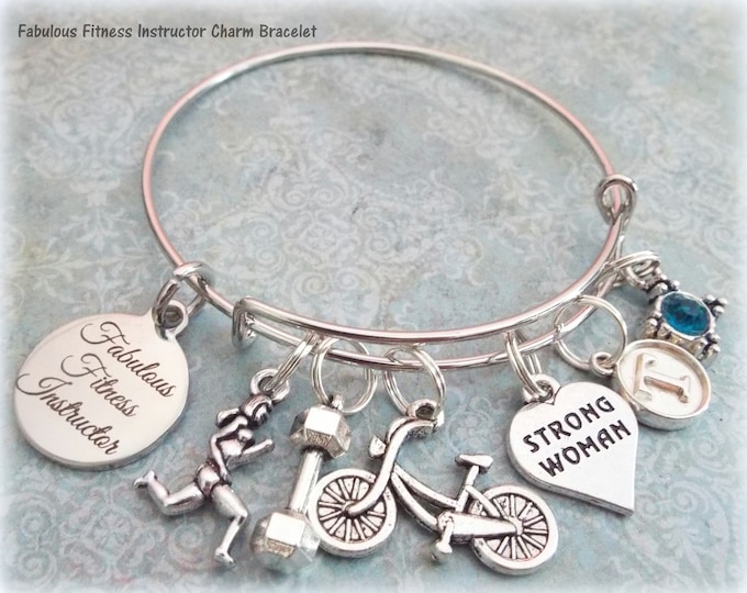 Fitness Instructor Gift,  Charm Bracelet, Gift for Gym Partner, Work Out Buddy Gift, Personalized Gift for Women, Fitness Gift, Strong Woman
