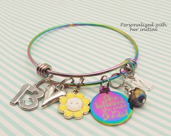 Bracelet à Breloques Pour 13e Anniversaire - Métal Argenté Et Doré, Breloque Transparente "16" - Cadeau Idéal Dans Coffret Rose