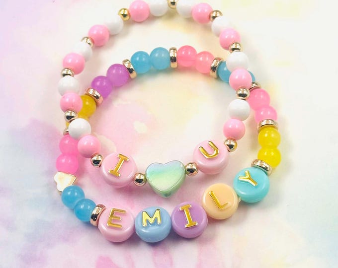 Custom Pastel Beaded Name Bracelet, Personalized Spring Name Jewelry, Birthday Gift for Her, New Mom Baby Name Bracelet, Friendship Gift