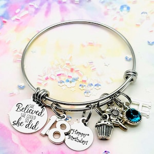 18th Birthday Charm Bracelet: Initial & Birthstone, Teen Girl Gift