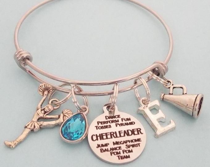 Cheerleader Personalized Charm Bracelet, Cheerleading Gift for Girl, Teenage Girl Custom Bracelet, Teenager Gift for Her, Daughter Gift Idea