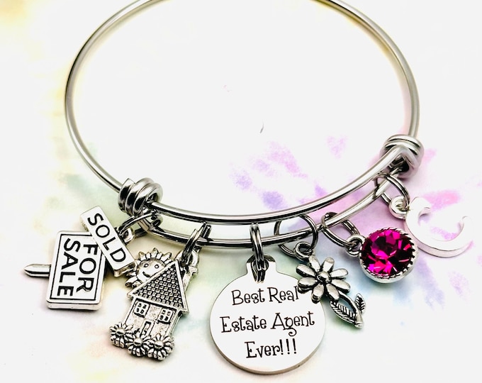 Real Estate Agent Gift, Thank You Gift for Agent, Charm Bracelet, Graduation Gift, Personalized Gift, Gift for Her, Initial Bracelet