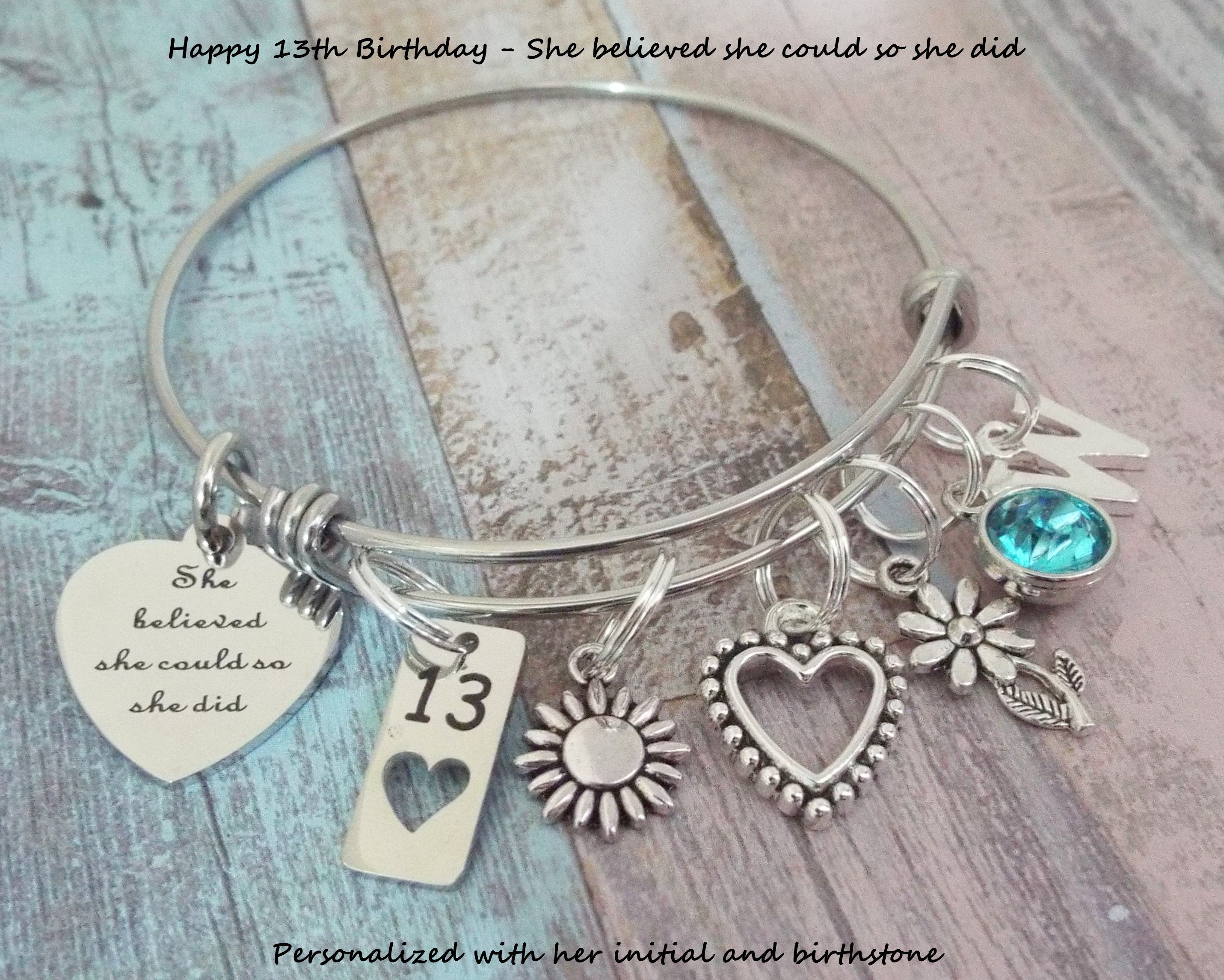 Girl's 13th Birthday Charm Bracelet, Gift for 13 Year Old Girl, 13th