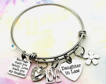 Daughter in Law Gift, Marriage Made You Family Charm Bracelet, Daughter Birthday, Wedding Gifts, Personalized Jewelry, Customized Gifts