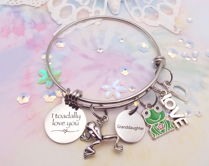 Granddaughter Birthday Gift, Girl's Birthday Present, Daughter Birthday, Niece Birthday, Little Girl's Birthday, Frog Initial Charm Bracelet