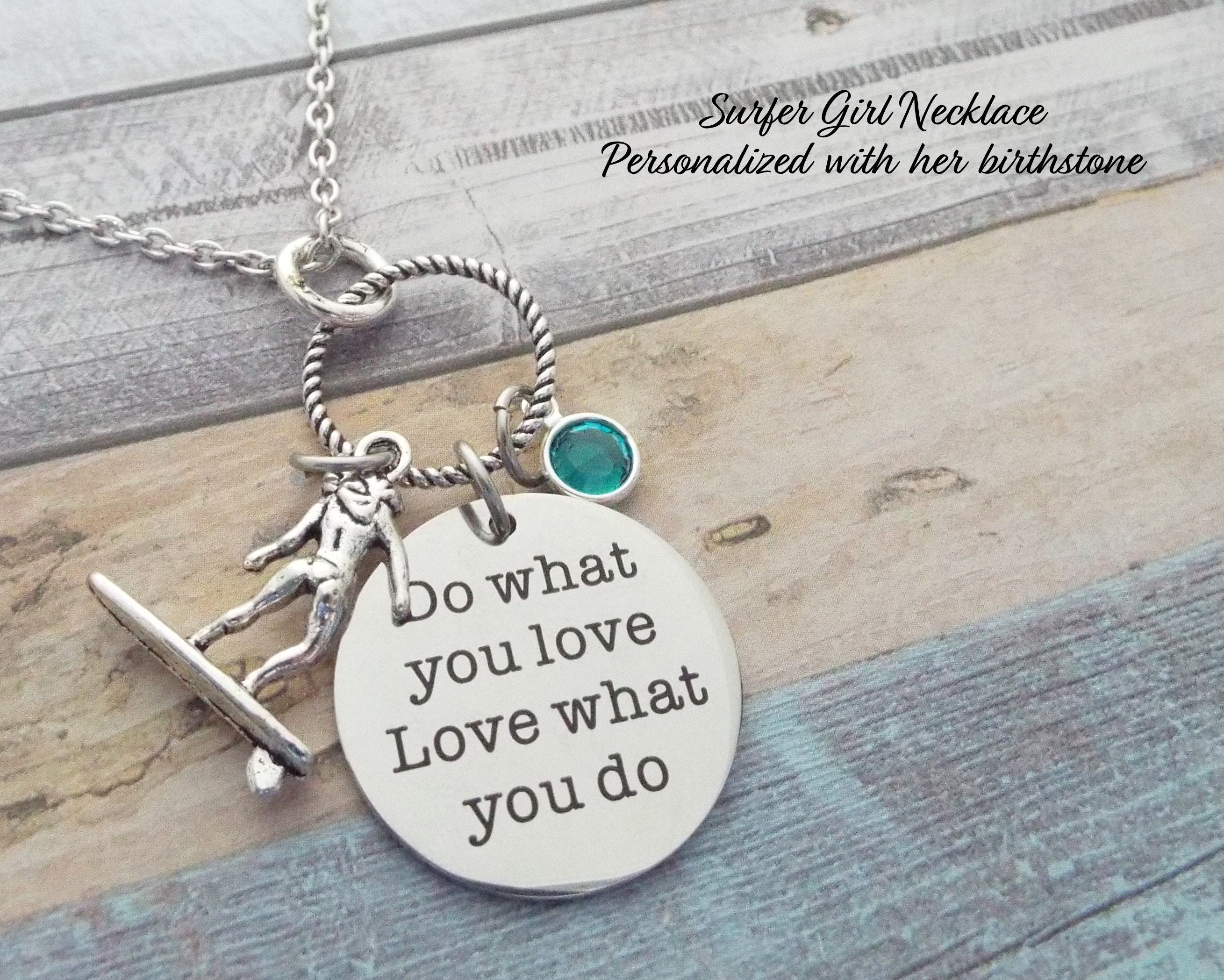 Surfing Necklace, Surfer Gift, Sports Jewelry, Birthstone Necklace