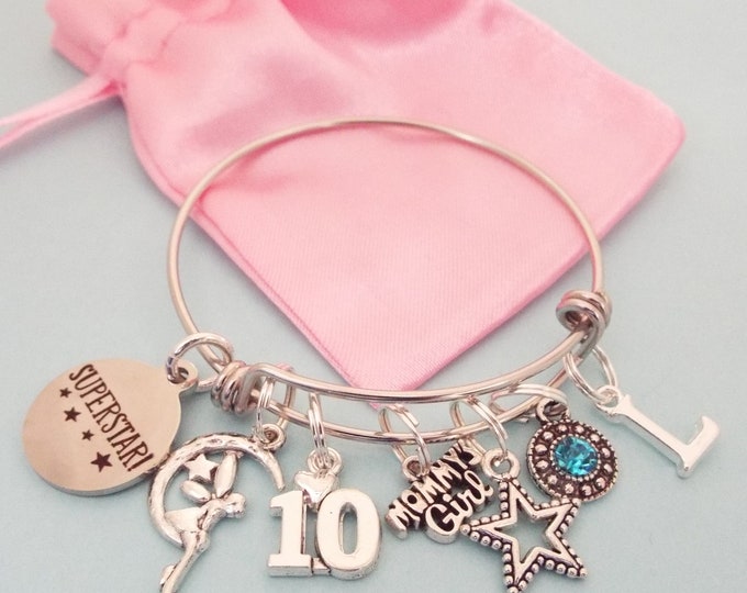 Personalized Birthday Gift for 10 Year Old Girl, Handmade Jewelry, Silver Charm Bracelet for Child, 10th Birthday Gift, Daughter from Mom