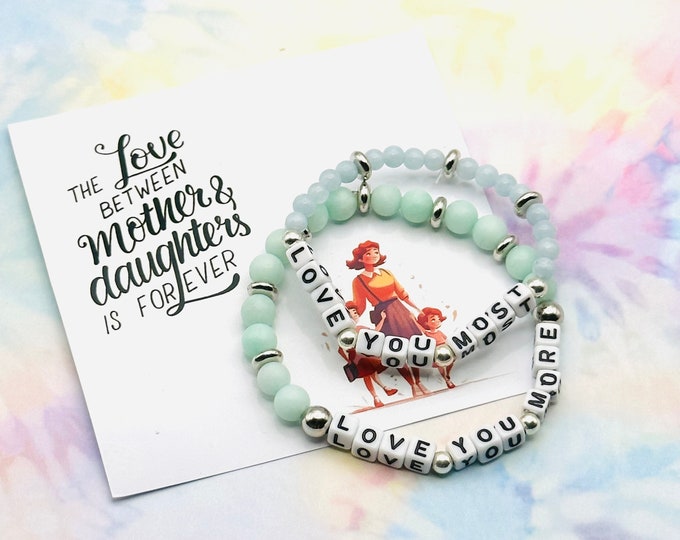 Mommy and Me Bracelets, First Day of School Gift, Personalized Gemstone Beaded Bracelet, Handmade Gift for Her, Daughter Gift, Amazonite