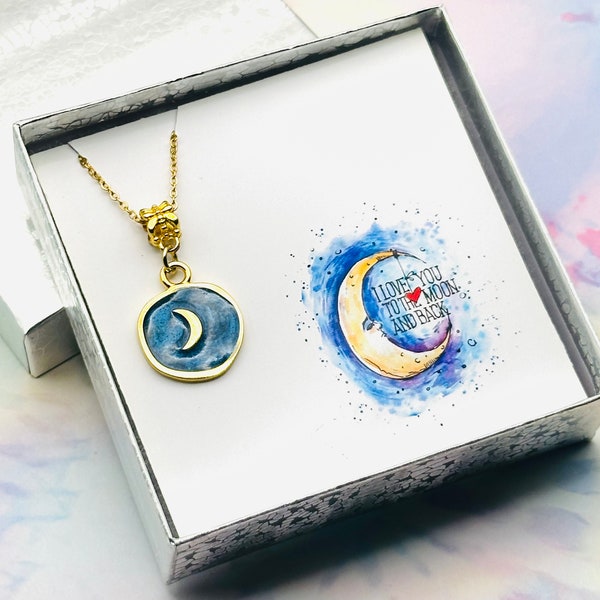 Moon Necklace, Love You to the Moon and Back Jewelry, Celestial Gold Jewelry, Custom Gift Boxed, Handmade Gift for Her, Personalized Jewelry