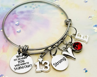 Personalized Charm Bracelet: Initial, Birthstone, Stainless Steel Bangle