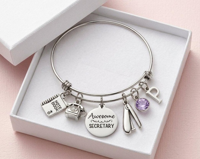 Personalized Secretary Charm Bracelet Administrative Professional Gift