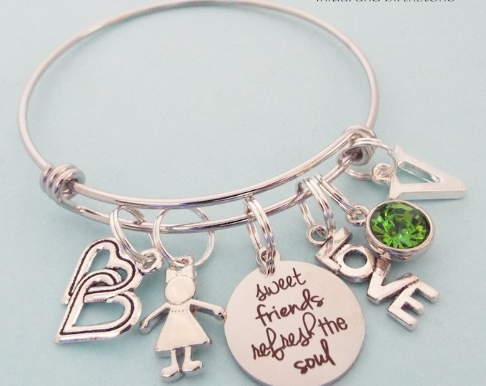 Best Friend Gift, Bestie Birthday Charm Bracelet, Birthstone Jewelry, Customized Gift, Personalized Gift for Women, Gift for Her, BFF