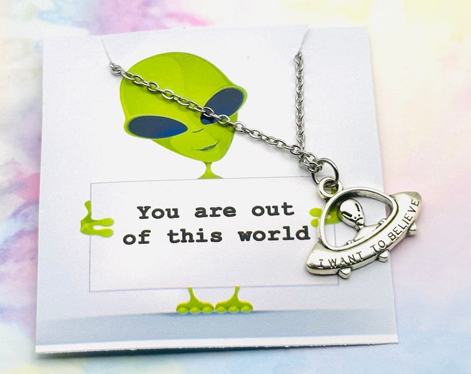 Alien, Pendant Necklace, Handmade Silver Jewelry, Gift Box, Alien Spaceship Necklace, Handmade Gift for Her, Unisex Necklace, Birthday Gift