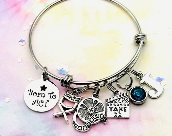 Actor Gift for Girl, Broadway Jewelry, Theater Kid Charm Bracelet, Drama Coach, Actress Birthday, Personalized Jewelry for Her, School Play