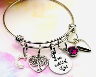 Faith Jewelry for Women, Bible Verse Charm Bracelet, Child of God, Personalized Jewelry, Christian Wedding, Handmade Gift for Her, Gift Box