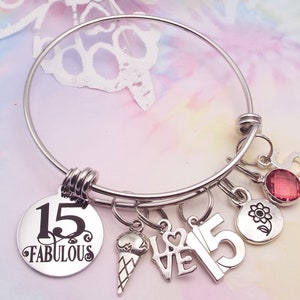 15th Birthday Gift for Girl, Charm Bracelet for 15 Year Old Girl, 15 & Fabulous Charm Bracelet, Daughter Birthday Gift Ideas, Granddaughter