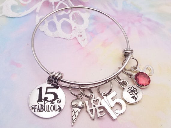 15th Birthday Gift for Girl, Charm Bracelet for 15 Year Old Girl