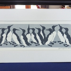 The Bazaar of Guillemots (Irish name FORACHA) - 3 Colour Linoprint - Limited Edition of 15 - Hand-printed on 300g Snowdon paper -