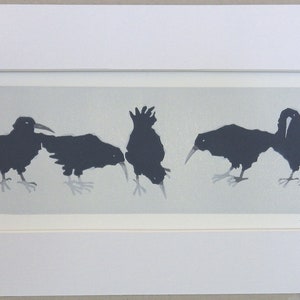 Chatter of Choughs - 3 Colours (Grays) Linoprint - Limited edition of 15 - Hand-printed on 300g Snowdon paper