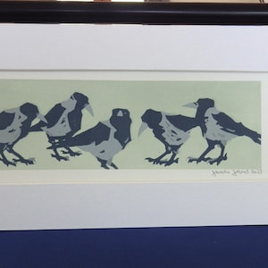 Boyz in Hoodz (Mob of Hooded Crows) - Linoprint 3 couleurs - Édition limitée à 15 exemplaires - Imprimé à la main sur du papier Snowdon 300 g
