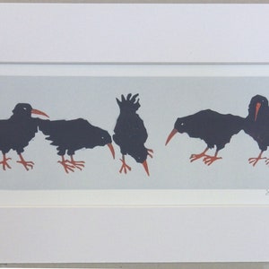 Chatter of Choughs - 4 Colour Linoprint - Limited Edition of 15 - Hand-printed on 300 g Snowdon paper