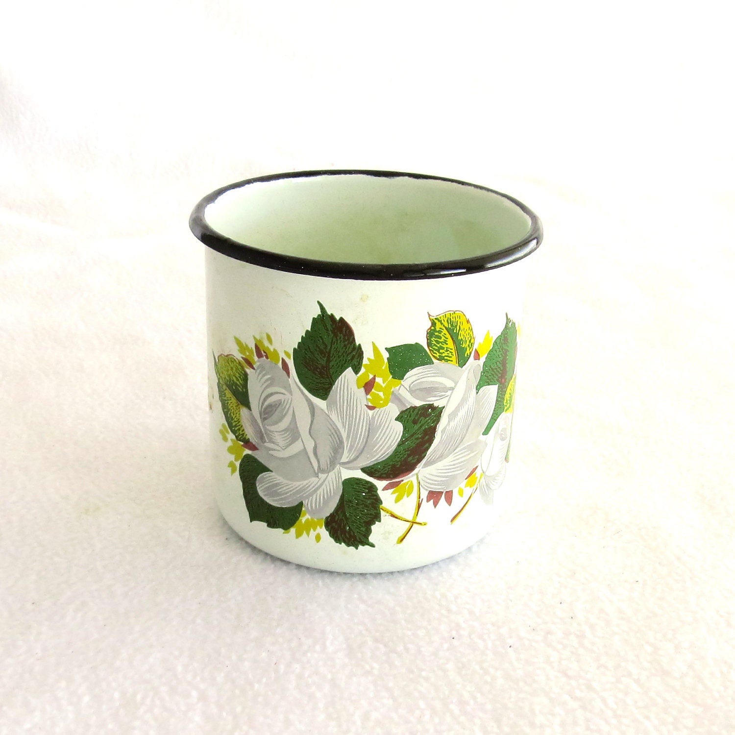 Enamel mug cup /Vintage enamel mug cup with floral decor/ Etsy