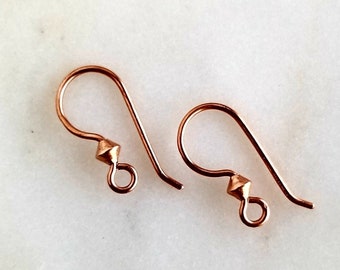 Handmade Copper Earwires, Forged Copper Ear Hooks, Pure Copper French Ear Wires, 20 Ga Copper Bicone Ear Hook