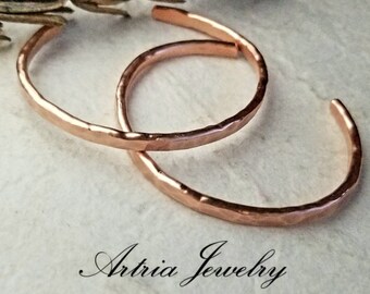 Bare Copper Thick Hammered Bracelet, 6 Gauge Solid Cuff, Arthritis Stacking Bangle, Mens Bracelet, Gift for Men, Unisex Jewelry ATAB0008