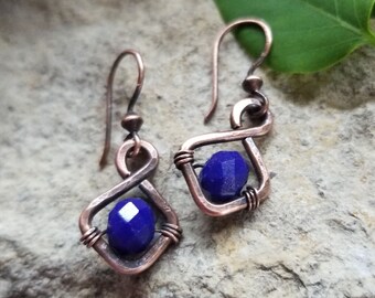 Geometric Drop Earrings, Minimalist Square Drops, Royal Blue Crystal Diamond Earrings, Small Geometric Dangles, Delicate Jewelry -MIE00