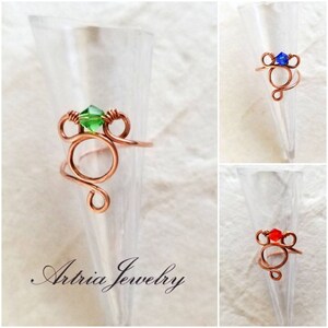 Adjustable Copper Mouse Ear Ring with Birthstone