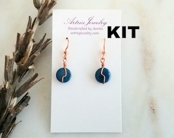 BLUE MOON Earrings Kit, Shell Bead Wire Wrap Earring Kit, DIY Earrings, Small Drop Earring Kit