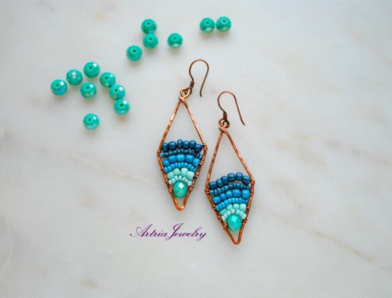 Blue Chalcedony Copper Wire Woven Teardrop Earrings - Iris Elm Jewelry &  Soap
