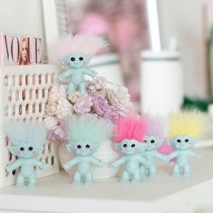 1/8, 1/6 , 1/4 miniature 6 pc trolls, miniature trolls, dollhouse nursery, miniature nursery, BJD, nappy choo, lati yellow